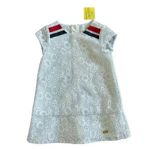 NWT Pili Carrera Cap-Sleeve Floral Netted Shift Lace Dress White Girls Size 4